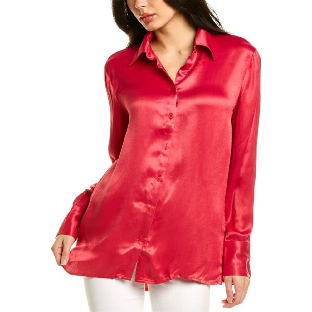 ATOIR The Keithia Satin Button Down Shirt in Cherry Red Sz 4